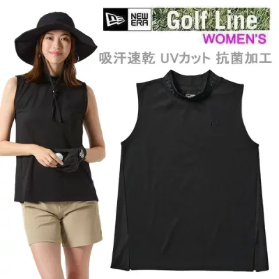 ニューエラ ゴルフ モックネック Women's ノースリーブ ミッドネック Tシャツ Jacquard Logo ブラック (14859886) レディース NEWERA