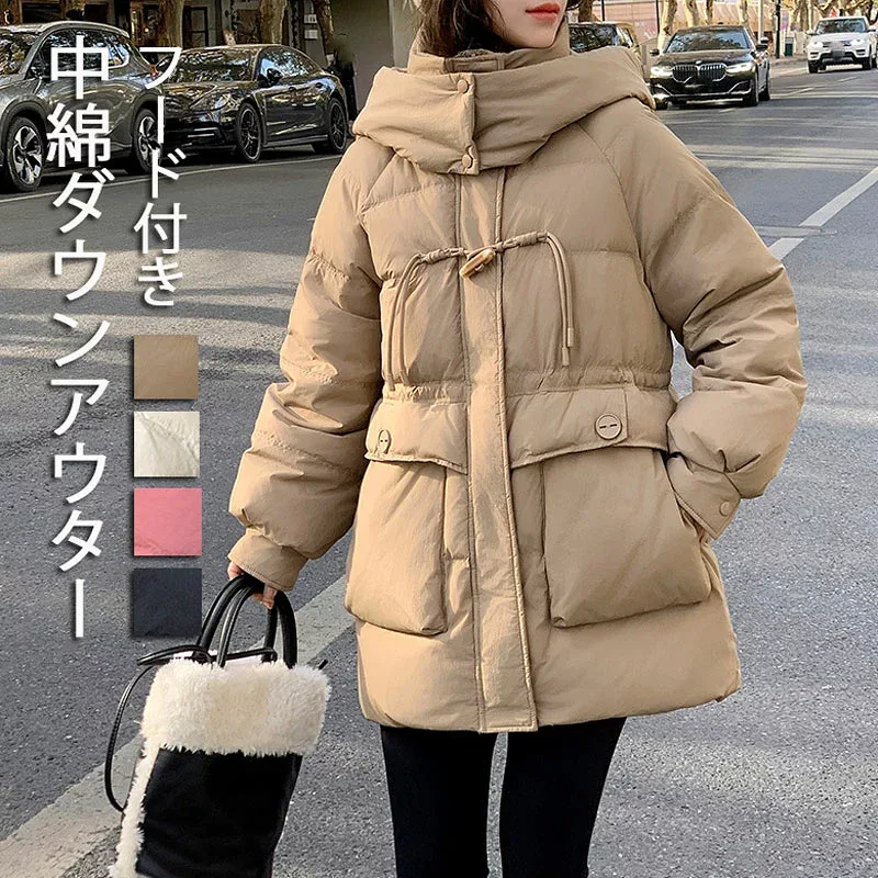 中綿コート コート ジャケット ダウンジャケット フード付き レディース 中綿ダウン アウター ミドル丈 長袖 ポケット付き 中綿ジャケット キルティングコート 体型カバー フード付きパーカー 軽い 暖かい 防寒 ダウンコート カジュアル ぽかぽか 防寒コート 冬物 羽織り