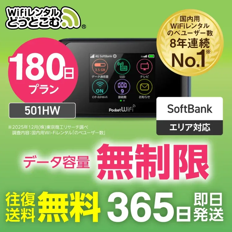 【送料無料・即日発送】WiFi レンタル 180日 無制限 レンタルwifi レンタルwi-fi wifiレンタル ワイファイレンタル ポケットWiFi レンタルワイファイ Wi-Fi ソフトバンク 空港受取 半年 501HW 引っ越しwifi 入院wifi 一時帰国wifi 国内wifi 引越wifi 国内 専用 在宅勤務
