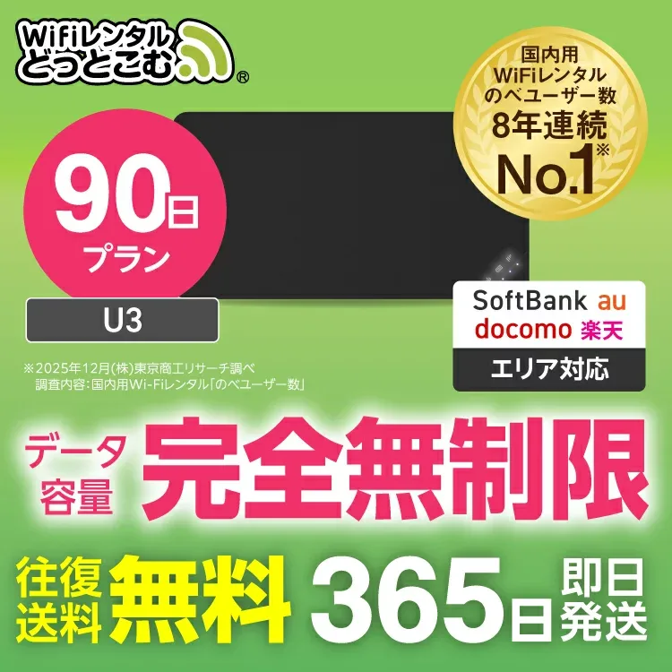 WiFi レンタル 90日プラン 完全無制限 送料無料 即日発送 レンタルwifi レンタルwi-fi wifiレンタル ワイファイレンタル ポケットWiFi レンタルワイファイ Wi-Fi ソフトバンク 空港受取 U3 引っ越し 入院 一時帰国 在宅勤務 国内 専用