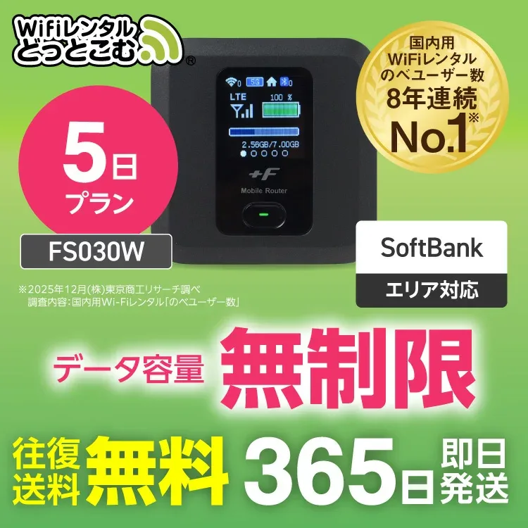 【送料無料・即日発送】WiFi レンタル 無制限 5日プラン レンタルwifi レンタルwi-fi wifiレンタル ワイファイレンタル ポケットWiFi レンタルワイファイ Wi-Fi ソフトバンク FS030W 引っ越しwifi 入院wifi 一時帰国wifi 国内wifi 国内 専用 WiFiレンタルどっとこむ