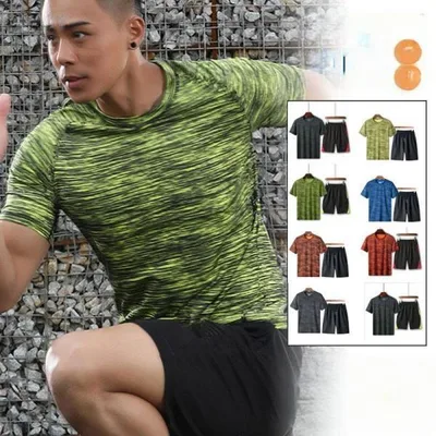 2点セット 上下 セット メンズ セットアップ 夏 Tシャツ 半袖 ハーフパンツ 薄手 ひんやり ジム用 大きいサイズ 吸汗速乾 パジャマ スポーツ
