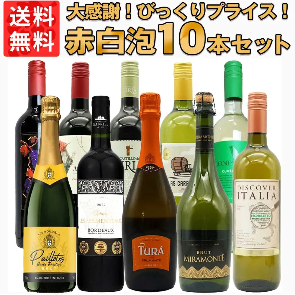 【送料無料】ワインセット びっくりプライス!大感謝祭!うきうきワインの玉手箱採算度外視!赤 白 泡 10本 セット ワイン 赤ワイン 白ワイン スパークリングワイン スパークリング 飲み比べ うきうきワインの玉手箱 ワインの玉手箱