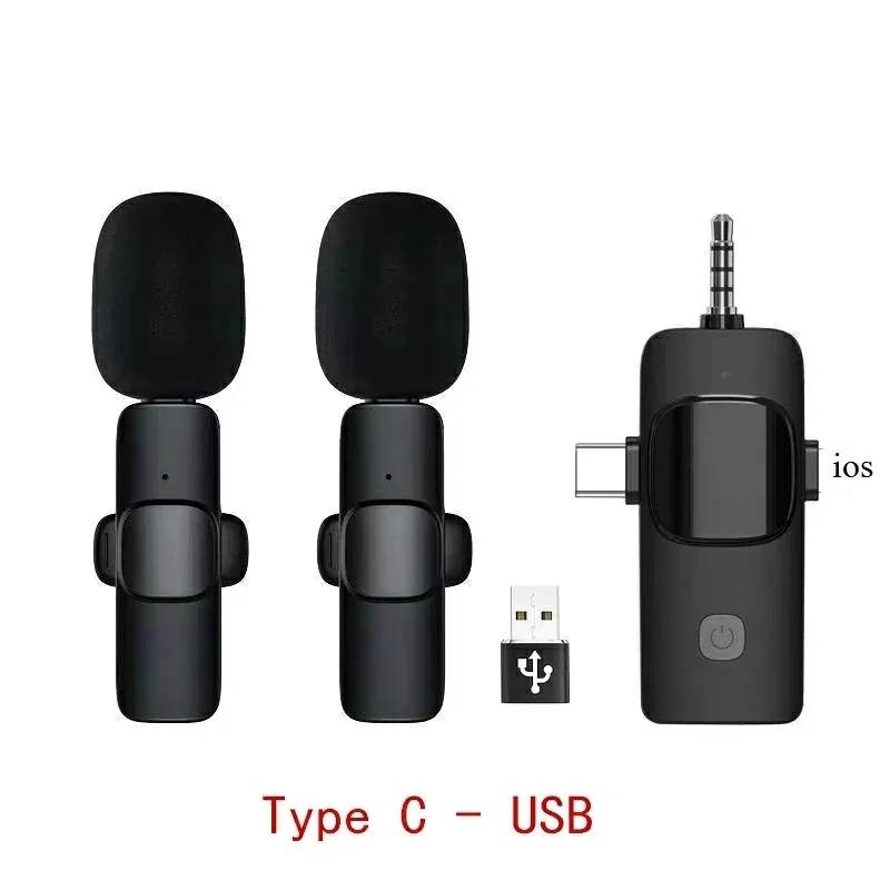 USB Type C対応 2本セット マイクロフォン K13U イヤホンジャック変換用 収録通話用 高音質 スマホ用 ブラック