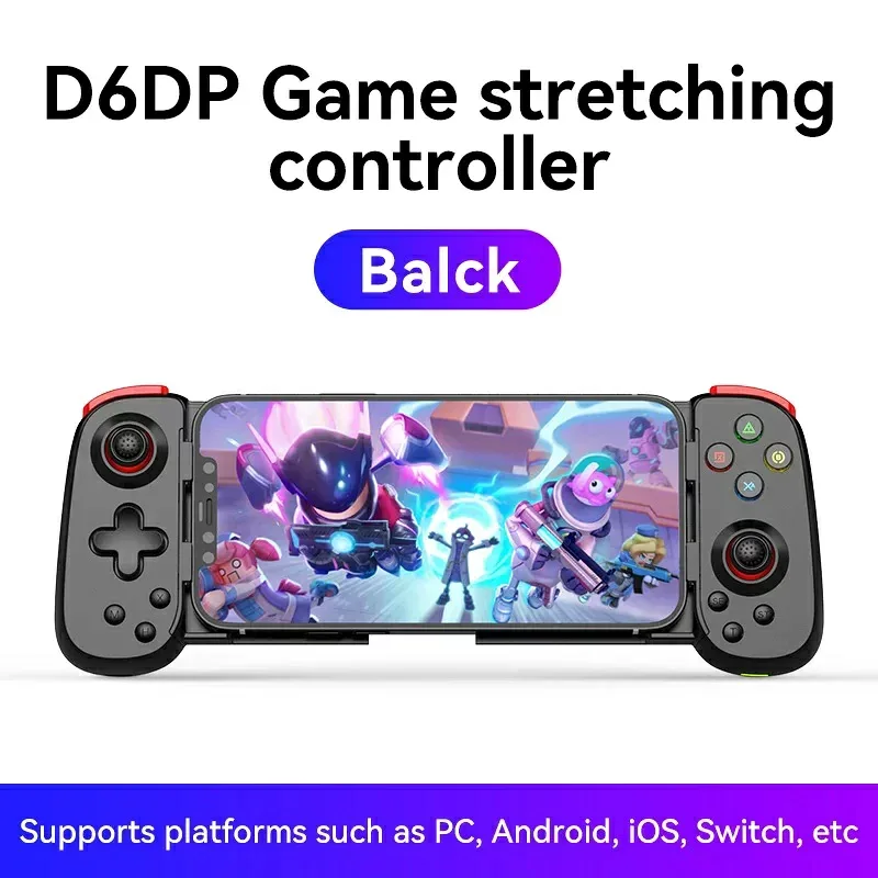 D6DP Black ゲームストレッチングコントローラー 両側グリップ付き スマホタブレット対応 ゲームパッド 伸縮設計 持ちやすい 低遅延 操作性
