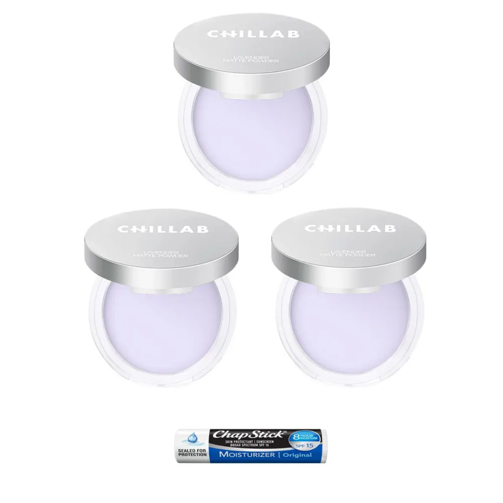 【期間限定SALE】【正規品】もれなくリップをプレゼント スキンケア・テカリ防止 Chillab チラブ ラベンダー マット バームパウダー オイル コントロール パウダー パフ付き フルサイズ3個セット Chillab Lavender Matte Powder Oil Control with Mini Powder Puff 3pack