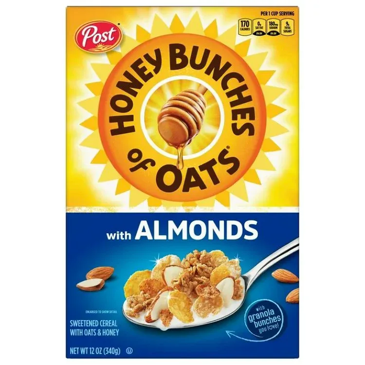 ポストハニーバンチズオブオーツウィズアーモンドブレックファーストシリアル クランチー 340g Post Honey Bunches of Oats with Almonds Breakfast Cereal, Crunchy 12 oz Box 【お取り寄せ商品】