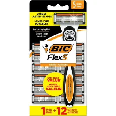 ビック フレックス5 メンズ替刃式カミソリ 5枚刃 本体1本 替刃12個 BIC Flex 5 Men's Refillable Razors, 5-Blades, 1 Handle, 12 Cartridges 【お取り寄せ商品】