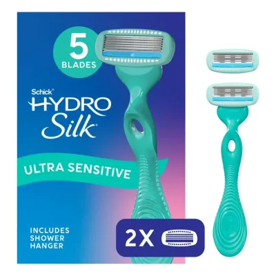 シック ハイドロシルク ウルトラセンシティブ 女性用カミソリ 本体 替刃2個 Schick Hydro Silk Ultra-Sensitive 5 Blade Razor for Women, 1 Handle, 2 Refills 【お取り寄せ商品】