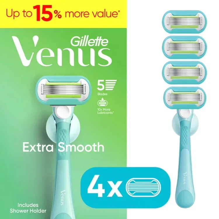 ジレットヴィーナス エクストラスムース グリーン 女性用カミソリ ホルダー+替刃4個 Venus Extra Smooth Green Women's Razor Handle + 4 Refills 【お取り寄せ商品】