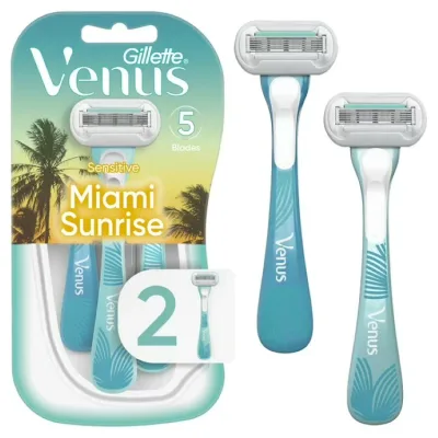ジレットヴィーナス マイアミサンライズ センシティブ 使い捨てカミソリ アロエ配合 2本 Gillette Venus Miami Sunrise Extra Smooth Sensitive Women's Disposable Razors with Aloe 【お取り寄せ商品】