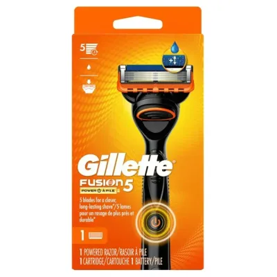 ジレット フュージョン5 パワー メンズカミソリ 本体 替刃1個付 オレンジ Gillette Fusion5 Power Men's Razor Handle, Orange, 1 Blade Refill 【お取り寄せ商品】