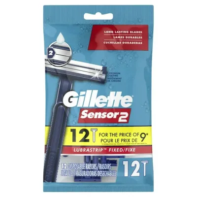ジレット センサー2 メンズ 2枚刃 使い捨てカミソリ 固定ヘッド 12本入 Gillette Sensor 2 Fixed Head Men 2 Blade Disposable Razor,12 count 【お取り寄せ商品】