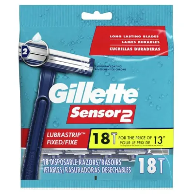 ジレット センサー2 メンズ 使い捨てカミソリ 固定ヘッド 18本 ブルー Gillette Sensor2 Fixed Head Men's Disposable Razors, Blue, 18 Count 【お取り寄せ商品】