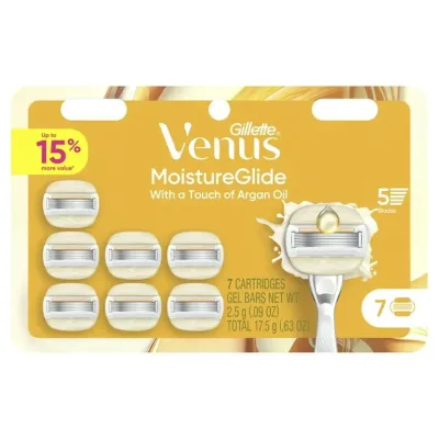 ジレットヴィーナス モイスチャーグライド 女性用替刃 シェーブジェルバー内蔵 7個 Venus Moisture Glide Women's Razor Blades, with Built-in Shave Gel Bars 【お取り寄せ商品】