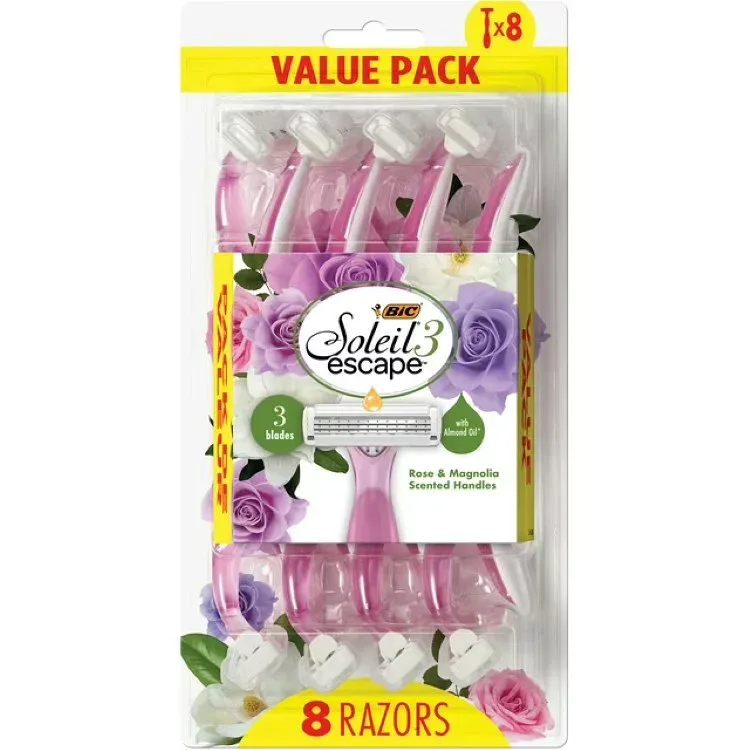 ビック ソレイユ エスケープ ローズ&マグノリア レディース 使い捨てカミソリ 3枚刃 8本 BIC Soleil Escape Rose and Magnolia Scented 3-Blade Women's Manual Razor, 8 Count 【お取り寄せ商品】