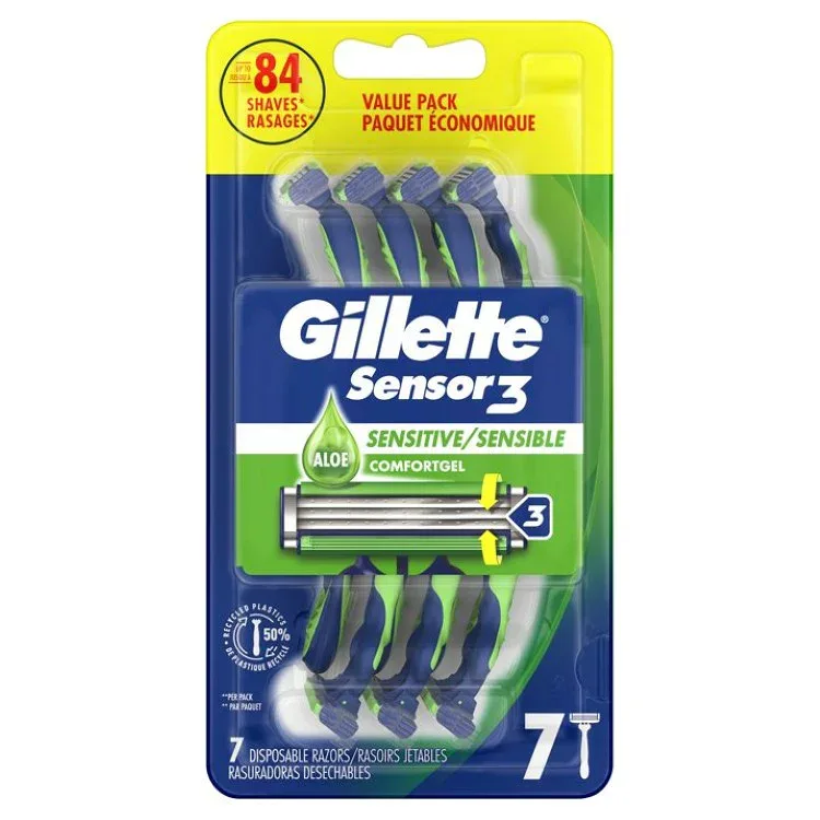 ジレット センサー3 センシティブ メンズ 使い捨てカミソリ 7本 Gillette Sensor3 Sensitive Men's Disposable Razor, 7 Razors 【お取り寄せ商品】