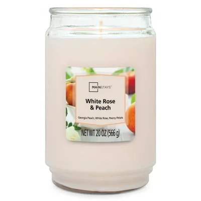 【ウォルマートブランド】メインステイズ シングルウィックキャンドル ホワイトローズ ピーチの香り 約567g Mainstays White Rose & Peach Single Wick Candle, 20 oz 【お取り寄せ商品】