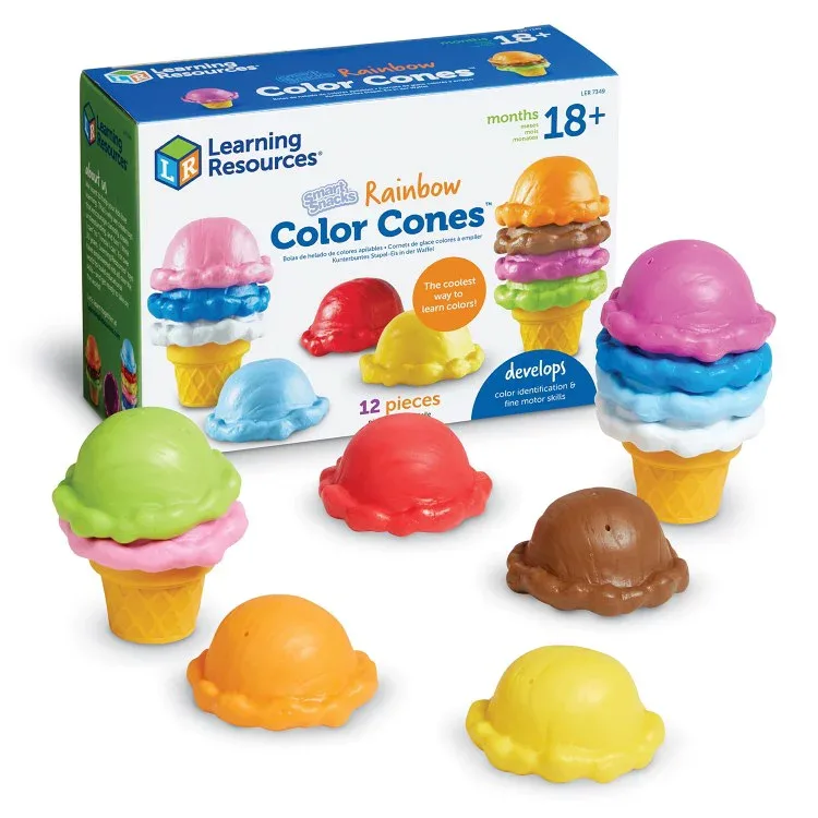 ラーニングリソーシズ スマートスナック レインボーアイス 12点 18か月以上 Learning Resources Smart Snacks Rainbow Color Cones, 12 Pieces, 18M+ 【お取り寄せ商品】