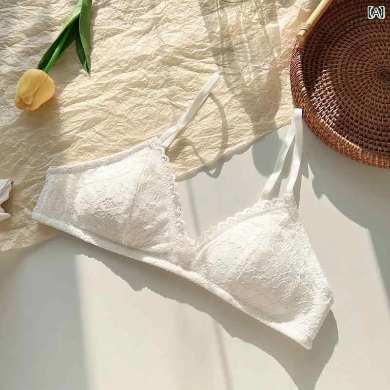ブラジャー レディース インナー 下着 文胸 三角カップ 盛りブラ ノンワイヤー 薄型 レース シースルー 透け感 谷間メイク 脇高 バストアップ 快適 通気性 伸縮性 普段使い デイリー かわいい フェミニン ヌード感