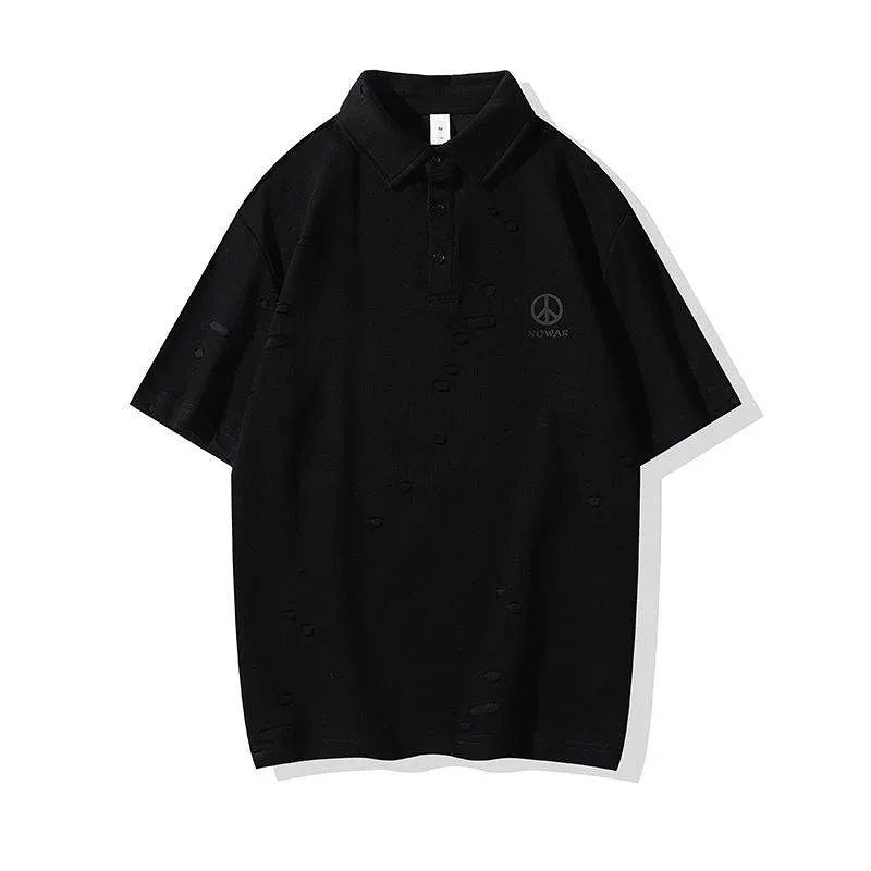 Polo Shirt Men's Short Sleeve Tops Collared Shirt Cut and Sewn Vintage Style Distressed Broken Design Casual Pullover Loose Fit Loose Daily Use Town Use Street American Casual Spring Summer