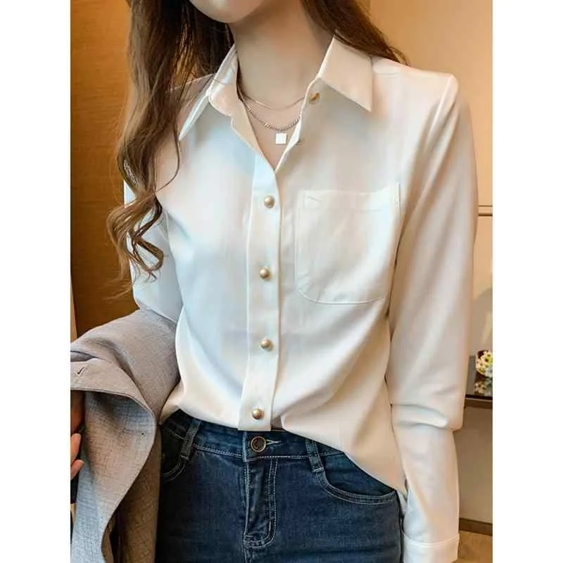 シャツ レディース トップス シフォン ブラウス 白 長袖 宽松 オフィス 事務服 ビジネス 通勤服 普段使い フォーマル カジュアル オシャレ 大人 シンプル 無地 ゆったり 体型カバー 通気性 とろみ感 春秋 ホワイト