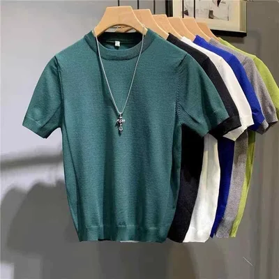 セーター メンズ サマーニット ニット 半袖 トップス tシャツ カットソー プルオーバー ラウンドネック ラウンドネック インナーシャツ アンダーウェア 細身 タイト 無地 ストレッチ フィット 紳士服 カジュアル ビジネス 通勤 通学 おしゃれ 高級感