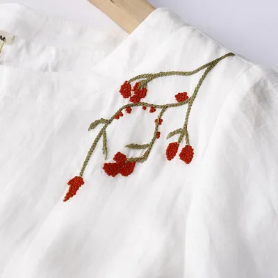 ワンピース レディース 春夏 五分袖 丸首 刺繍 ホワイト 大振り Aライン ロングワンピ ロング丈 薄手 コットン混 レトロ クラシカル お呼ばれ 通勤 普段使い エレガント 上品 かわいい デート 旅行