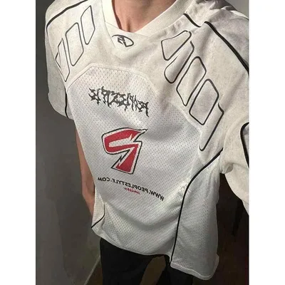 Tシャツ メンズ 半袖 ユニフォーム風 レトロ バイクウェア 吸湿速干 メッシュ 通気性 アメカジ 普段使い