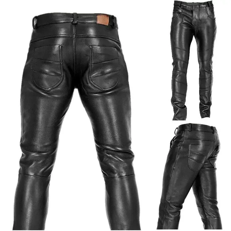 パンツ メンズ レザーパンツ スキニー スリムフィット テーパードパンツ フェイクレザー PUレザー ロック パンク風 秋冬 ブラック ボトムス