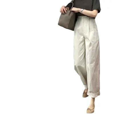 スラックス レディース パンツ ワイドパンツ ハイウエスト ストレートパンツ 白 カジュアルパンツ 高級感 春物 センタープレス