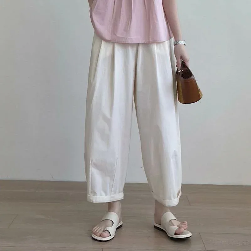 パンツ レディース カジュアル グレー 九分丈 綿麻 ワイドパンツ ゆるシルエット 痩せ見え ハーレンパンツ テーパードパンツ オールシーズン 普段使い 通勤用