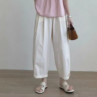 パンツ レディース カジュアル グレー 九分丈 綿麻 ワイドパンツ ゆるシルエット 痩せ見え ハーレンパンツ テーパードパンツ オールシーズン 普段使い 通勤用