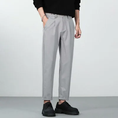 Men's Slacks, Spring/Autumn, Tapered Pants, Casual Pants, Quarter Length Pants, Business Pants, Center Press, Beautiful Legs, Stretchy, Style Up, Plain, Black