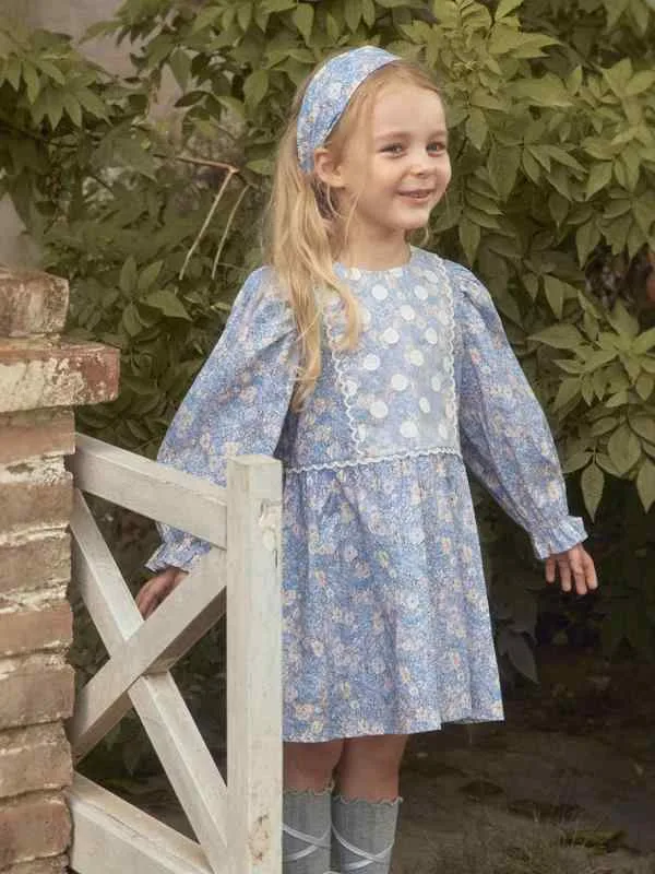 ワンピース 女の子 子供服 キッズ 長袖 小花柄 プリンセス ドレス 春物 軽量 かわいい おしゃれ カジュアル