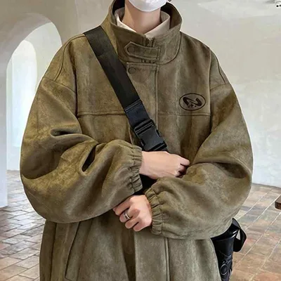 ジャケット メンズ 野球服 アウター ブルゾン スエード調 スウェード調 ヴィンテージ風 アメリカンレトロ カジュアル スタジャン アメカジ 学院風 長袖 ライトアウター 春秋 羽織り