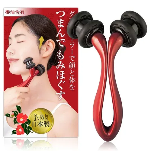 コモライフ フェイス&ボディ用 美容ローラー マッサージ 椿油 遠赤外線天然鉱石 抗菌 リフトアップ 日本製
