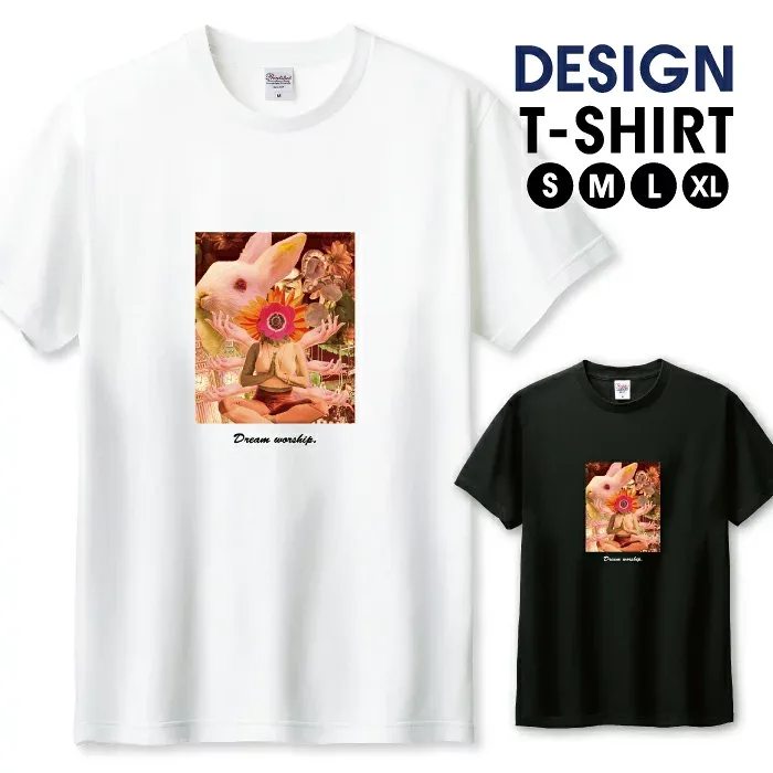 Tシャツ メンズ ユニセックス ヨガ コラージュ うさぎ 蛇 花 不思議 ストリート 写真 おしゃれ シュール サイズ S M L LL XL 半袖 綿 100% コットン 人気 ゆったり 白Tシャツ 黒Tシャツ ホワイト ブラック 長持ち プリントtシャツ デザイン よれない 透けない