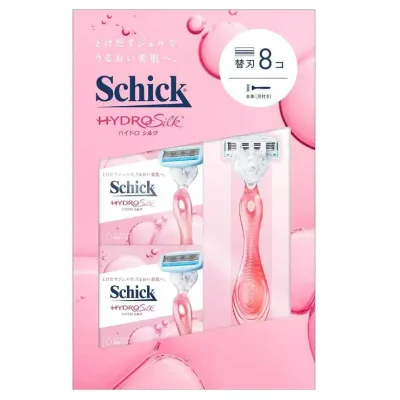 Schick(シック) ハイドロシルク クラブパック 本体刃付 + 替刃8個 Schick HYDRO Silk Club Pack Holder with blade + Cartridge 8 piece カミソリ 女性用 レディース シェーバー 脱毛 除毛 まとめ買い 保湿 肌に優しい ムダ毛処理