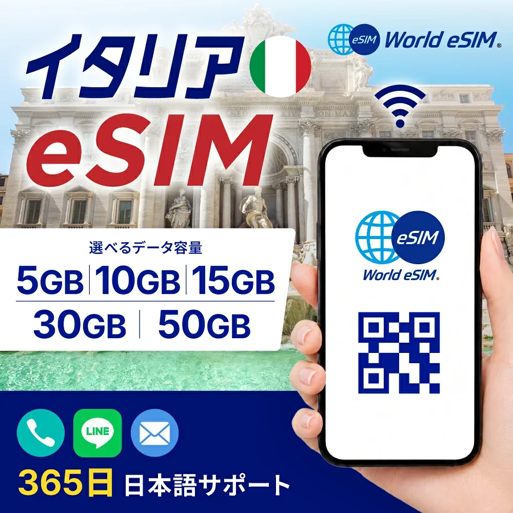 イタリア eSIM 10GB データ通信のみ可能 ご利用日数30日 TIM Vodafone WIND ヨーロッパ SIM SIMカード プリペイドSIM 30日 ローマ ミラノ フィレンツェ ナポリ ベネツィア アマルフィ データ 通信 メールで受取 一時帰国 留学 短期 出張