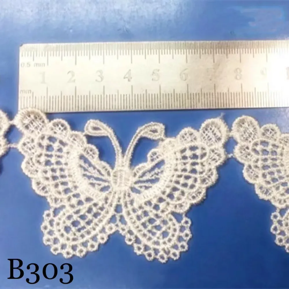 レースモチーフ 蝶々柄 ハンドメイド ビーズ付き 手芸 手作り ウェディングドレスパーツ 単位2m B303