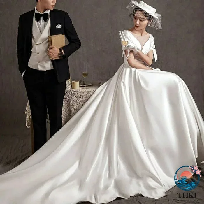 【全品5%ポイント】袖あり ロングドレス 結婚式 A ラインドレス ウエディングドレス 二次会 花嫁 パーティードレス 演奏会 ブライダル エンパイア ワンピース お呼ばれ 大きいサイズ 披露宴 海外挙式 前撮り 白 wedding dress XXS XS S M L XL XXL XXXL