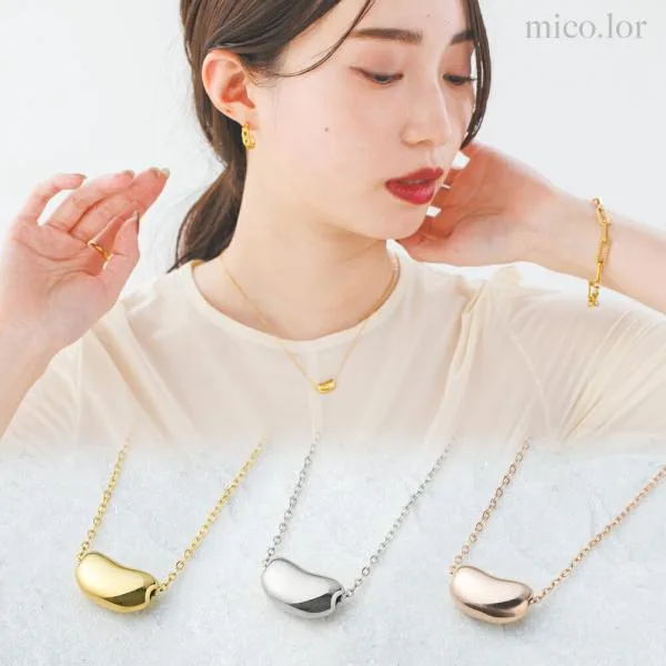 ネックレス レディース ステンレス ネックレス (101)ビーン 選択可 (銀色 金色 ピンクゴールド) ペンダント シルバー ゴールド