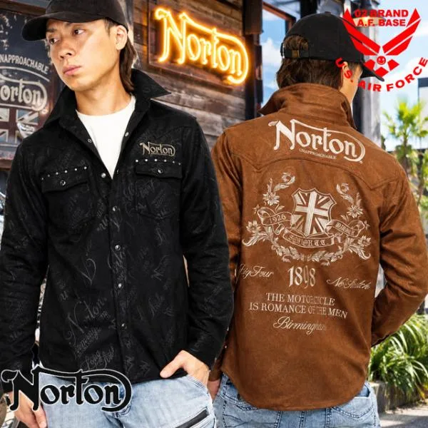 ノートン ロゴエンボス刺繍 ポリスウェード 総柄 ストレッチシャツ メンズ 新作2026年モデル NORTON 263n1500
