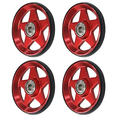 ミニ四駆 オール アルミ ベアリング ローラー 4個 セット 19mm プラリング付 5本スポーク 星型 レッド*ブラック パーツ