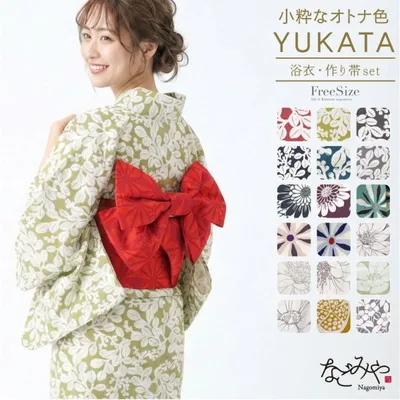 浴衣 セット レディース 薄物用 夏用 ニュアンスカラー 浴衣 作り帯 2点セット レトロ モダン かわいい 高見え 夏祭り 夕涼み 花火 女性