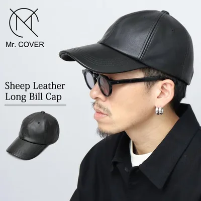 キャップ レザーキャップ メンズ 帽子 本革 レザー つば長め 深め つば長キャップ ロングビル シンプル 無地 ミスターカバー Mr.COVER ギフト