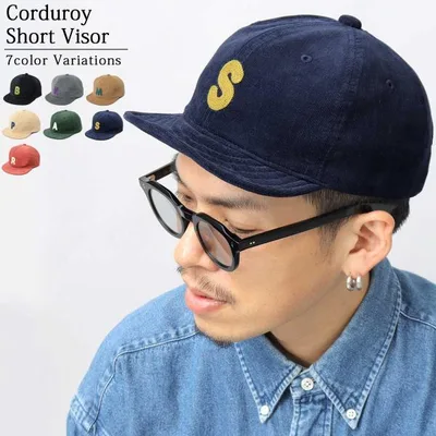 アンパイアキャップ メンズ レディース ショートバイザーキャップ 短いつば フラットキャップ コーデュロイ 綿100% 深め サイズ調整 ギフト