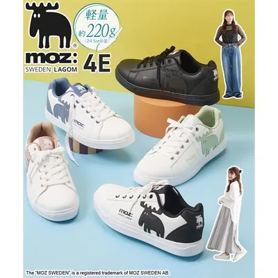 スニーカー 靴 4E 幅広 ゆったり ワイド 大きいサイズ moz モズ 軽量 ビックロゴ エルク へらじか コートスニーカー カジュアル (アクアカルダ 送料無料)