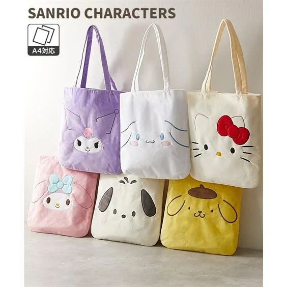 バッグ(鞄) サンリオ sanrio キャラクターズ フェイス トート A4対応 ポムポムプリン シナモロール ポチャッコ キティ クロミ マイメロディ (アクアカルダ)